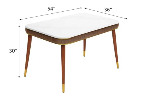 Image of WOODEN SPACE Majestic 4 Seater Wooden Dining Table Set | Urban Marble Top Dining Table with Chairs for Dining Room & Kitchen (Brown 1)