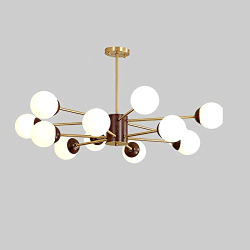 Lustres Sputnik en bois de noyer suspension 12 lumières plafond