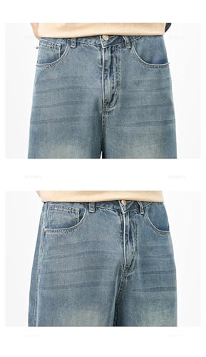 Men Spring Autumn Cosy Soft Fabric Jeans Loose Wide Leg Pants Elastic Waist Trousers Retro Blue 313