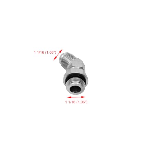 Image of 6802-12-12-NWO Hydraulic Hose Adapter Fitting 3 /4 inch Male JIC 37Flare (1-1 /16 inch-12UNF)x3 /4 inch Male Adjustable Nut O-Ring Boss (1-1 /16 inch-12UNF) 45 Elbow SAE Pipe Joints Connector Carbon Steel
