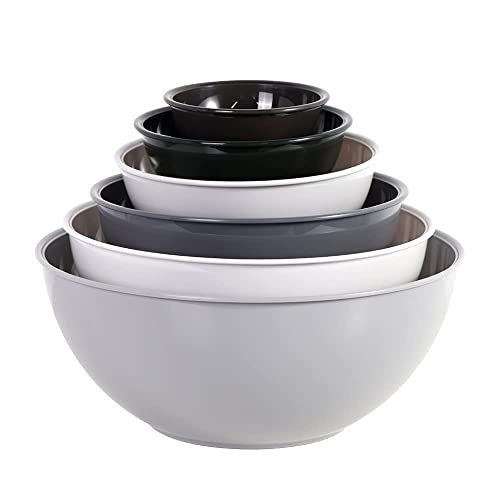 BoxedHome Juego de 6 cuencos para mezclar, de plástico, antideslizantes, apilables, para cocina, color gris Cover