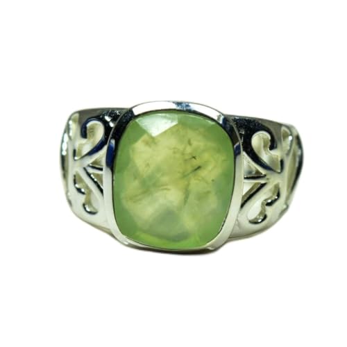 Bague préhnite naturelle coussin en argent 925 pour éviter les allergies et le ternissement
