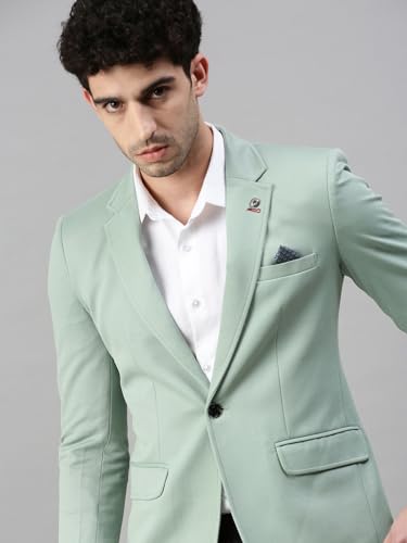 Image of SHOWOFFFF Mens Solid Single-Breasted Casual Blazer | Notched Lapel Long Sleeves Cotton Blazer for Men's | Slim Fit Blazer for Men's