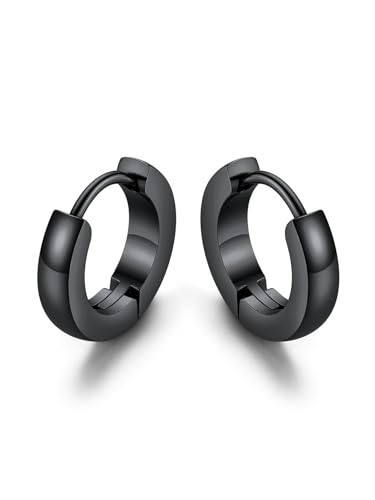 KeyStyle Small Hoop Earrings for Women Hypoallergenic Stainless Steel Tiny Earrings Black Non-Tarnish Cartilage Hoop Earring for Men Lightweight Sleeper Earrings for Gift 9mm THK 3 mm