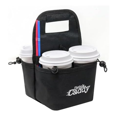 Drink Caddy Portable Drink Carrier and Reusable Coffee Cup Holder - 4 Cup Collapsible Tote Bag with Organizer Pockets Safely Secures Hot and Cold Beverages - Perfect for Food Delivery and Take Out Cover