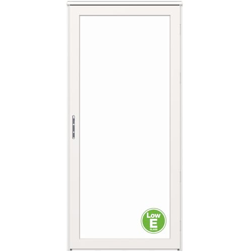 LARSON Platinum Interchangeable Full Glass Low-E White Linen 36-in. Right Hinge Storm Door
