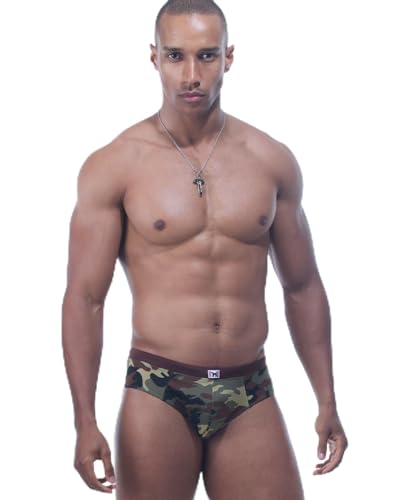 Slip homme vert camo large avec ceinture élastique et maintien durable