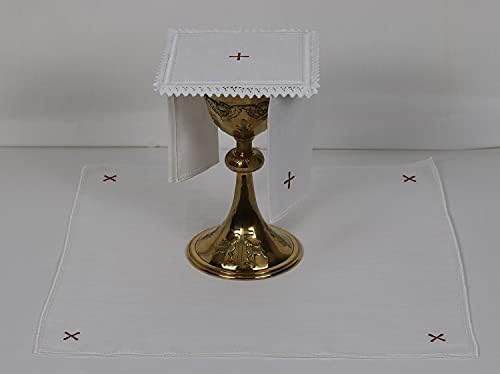 Catholic Altar Linens Set with Red Cross (Pall, Purificator, Corporal, Towel)