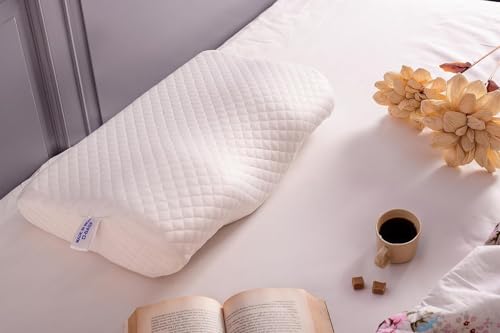 Image of Cervical Contour Memory Foam Pillow for Sleeping,Orthopedic Pillow for Neck Pain, Support for Back,Stomach,Side Sleepers, with Breathable Zip Cover (19X12X4INCH) (White) (Curve White)