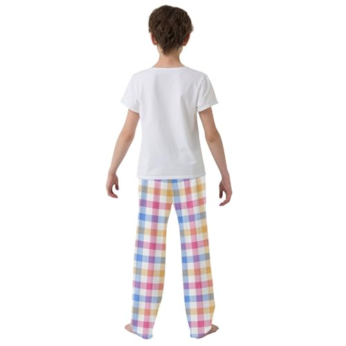 ZZKKO Check Pink Blue Yellow Boys Pants for Kids Jogger Pants with Pockets S-XL3