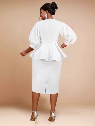 AOMEI Business Suit Sets for Women's 2 Piece Outfits V Neck Peplum Tops Floral Applique Formal Pencil Midi Skirt Suit…3