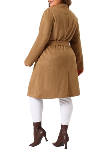 Agnes Orinda Plus Size Faux Suede Trench Jacket For Women Notch Lapel Long Sleeve 2024 Fall Winter Long Jacket4