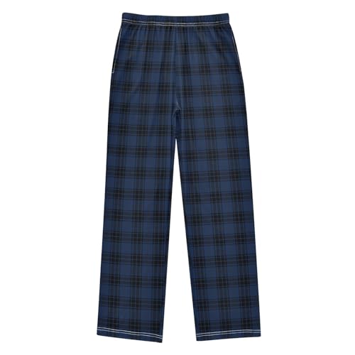 CaTaKu Boys Blue Plaid Rustic Pants for Boys Girls Wide Leg Sweatpants Kids Long Bottoms with Pockets Size 6-14Y