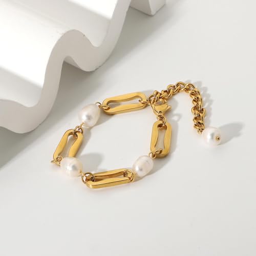 Pulsera de perlas y cadena rectangular unisex de estilo retro chic 5