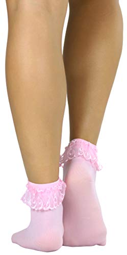 ToBeInStyle Women’s Beautiful Lace Ruffle Top Opaque Anklet Socks3