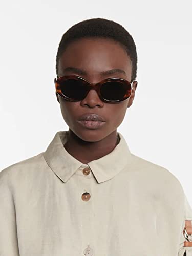 PORADAY Modern Thick Oval Sunglasses for Women Fashion Clout Goggles Retro Narrow Chunky Sun Glasses Gradient Shades Round 90s (Leopard/Grey)2