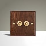 Retro Light Switch Socket, Black Walnut Vintage Switch Panel, Brass Toggle Light Rocker Switch 1/2 Way Brass Lever, Interior Light Switch ON-Off Plate Decorative Wall Plate 2026 New (2 Gang)
