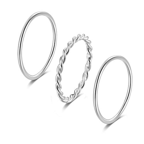 925 Sterling Silver Knuckle Rings for Women Minimalist Thin Stacking Rings Set 3PCS Midi Pinky Ring Size 2.5-8.5