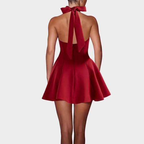 Image of Women's Fit and Flare Mini Dress - Sleeveless Sweetheart Hater Neck Bow Sexy A Line Club Party Going Out Dresses