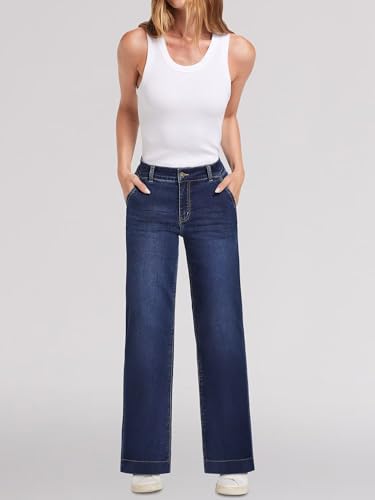 Image of Wide Leg Jeans for Women High Waist Stretch Cargo Denim Pants