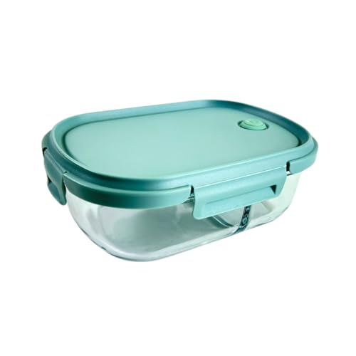 Neoflam Airtight Kitchen 2 Compartment Storage, Oval Bento Glass Food Container with Vent, Microwave Meal Prep Canister, Dishwasher and Oven Safe (37 oz / 1.1 Liter / 4.6 cups)