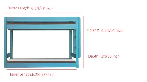Image of KIDOMATE Solid Wood Bunk Bed for Kids with Underbed Storage & Toy Rack | Space-Saving Twin Bed with Guard Rails, Ladder, Safety Design for Boys & Girls (Turquoise Blue, Without Slide, Lagoon Bunk Bed)