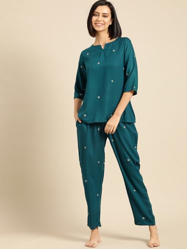 Image of Ichaa Women's Rayon Night Suit Printed Top & Bottom Set