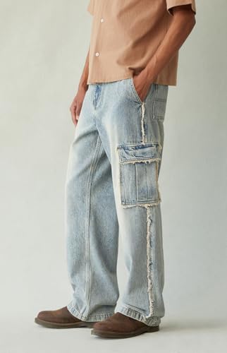 PacSun Men's Dylan Baggy Jeans Cargo Frayed Light Indigo2