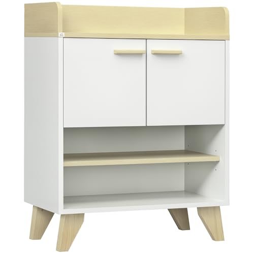 HOMCOM Mobiletto Multiuso con Armadietto e Ripiani Aperti, Mobile da Soggiorno, Cucina, Ufficio in Legno Bianco, 60x30x78cm