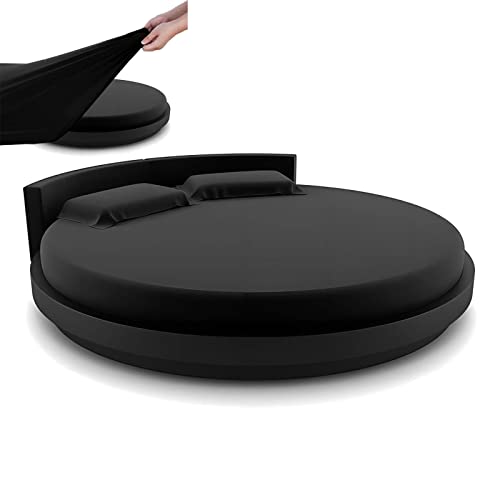 KORERPALL Spannbettlaken Rund, Geeignet für rundbett von Ø220-245CM, spannbetttücher Schwarz Stoff Ist Sehr Gut Durchgefärbt, Aus Normalen runde matratze Wurden Edles Desig (Ø220-245CM) Cover