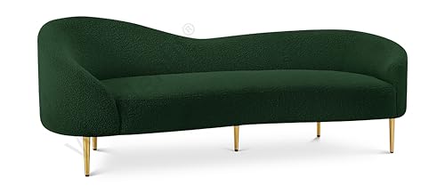 Image of Rosewood Luxury Curved Sofa in Premium Boucle Fabric | Solid Wood Structure | High Density Foam | Sturdy Golden Legs | Comfortable & Stylish Couch for Modern Living Room (Green, 3 Seater)