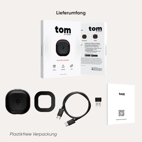 TomTom Verkehrs-Assistent Tom (Radarkamerawarnungen, Warnungen vor Staus, Hindernissen und Geschwindigkeitsüberschreitungen, kompatibel mit CarPlay und Android Auto