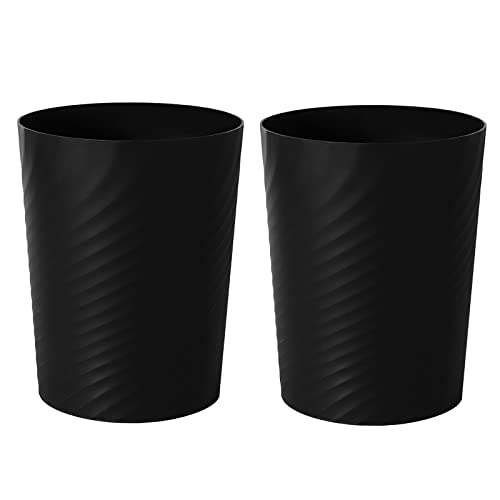 Image of Plastic Small Bathroom Trash Can Wastebasket Garbage Can, Black, 2 Pack | Sturdy-Easy to Clean, Bathroom, Laundry Room, Kitchen, Office, Kids Room, Dorm, Bedroom, 1.8 Gallon