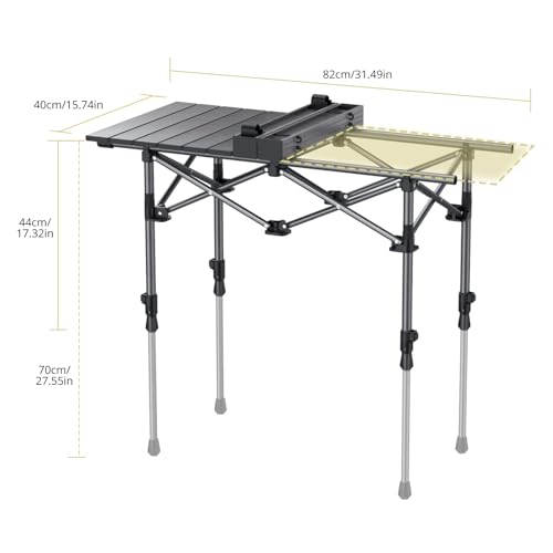 Anbte Folding Camping Table, Aluminum Roll Up Camping Table Adjustable Height with Storage Net and Bag, Lightweight Outdoor Table 32.2” X 16”, for Outdoor Travel BBQ Party Picnic, Black