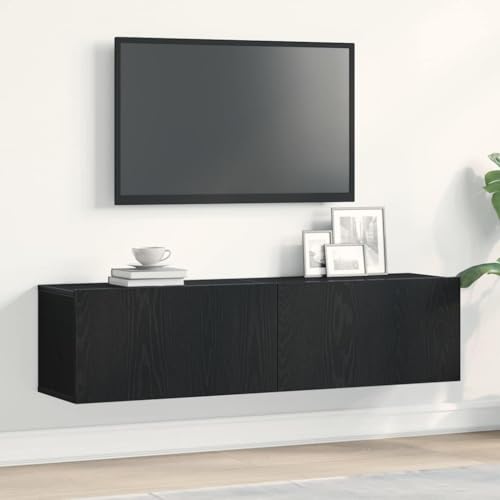 ROMHZKS TV-Schrank Schwarz Eichen-Optik tv kommode Konsolentisch mit Schubladen HiFi Rack Sideboard hängend 120x30x30,5 cm Holzwerkstoff