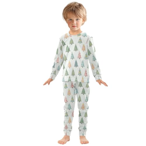 Pajama Sets Long Sleeve Colorful Christmas Trees Pattern Soft Comfy Sleepwear 2 Piece PJS 3-8T2