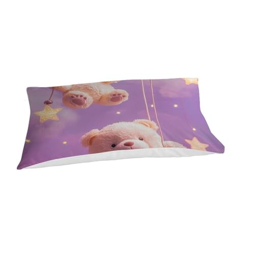 Housse de couette ours imprimé 3D en microfibre douce avec taies