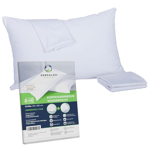 Sensalou Funda de Almohada Impermeable 40x80 cm Juego de 2 Disponible en 7 Tamaños – Funda Protectora de Almohada Antialérgica con Cremallera Blanca