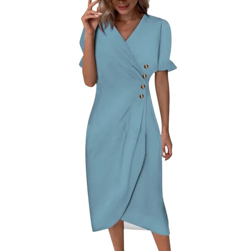 Vestidos largos por debajo de la rodilla para mujer, cuello en V, manga corta, cintura alta, vestidos largos de verano con estampado floral para mujer, vestido elegante para playa, club, cóctel