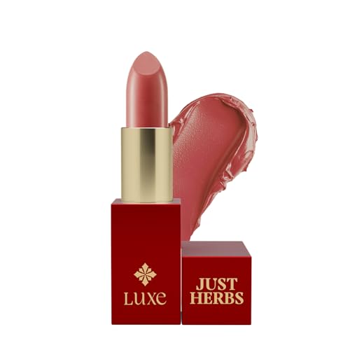 Image of Just Herbs Luxe Satin Melt High Shine Lipstick | Luxury Makeup | Ayurvedic Formula | Long Lasting Shine | Ayurvedic Lipstick - 4 gm (05 SUNLIT CARAMEL)