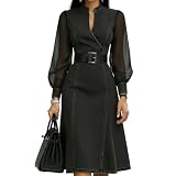 Bellissimo abito lusinghiero con scollo a V design a vita alta stili europei estivi abiti flessibili per donne e ragazze ufficio elegante abito con scollo a V, Nero , M