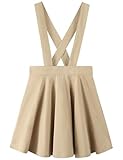 Noomelfish Girls Suspender Skater Skirt Stretchy Cotton Flared Overall Dress, Khaki, Size 11-12 Years
