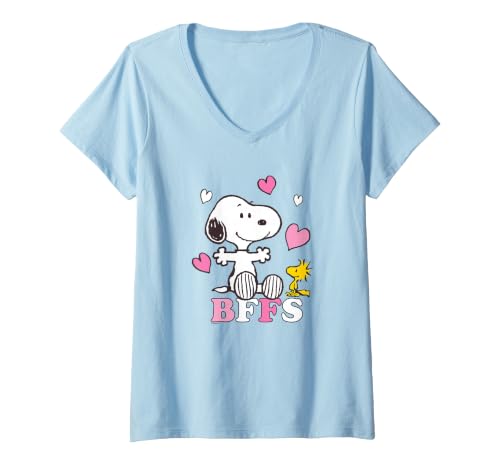 Mujer Mejores Amigos de Snoopy y Woodstock Camiseta Cuello V