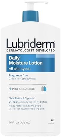 Amazon.com : Lubriderm Fragrance Free Daily Moisture Lotion + Pro-Ceramide, Shea Butter & Glycerin, Face, Hand & Body Lotion for Sensitive Skin, Hydrating Lotion for Healthier-Looking Skin, 24 fl. oz