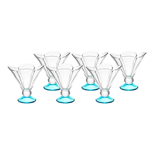 Mimo Style Jogo de 6 Taças de Sobremesa de Vidro Transparentes 170ml Base Azul Conjunto Linha Tiffan