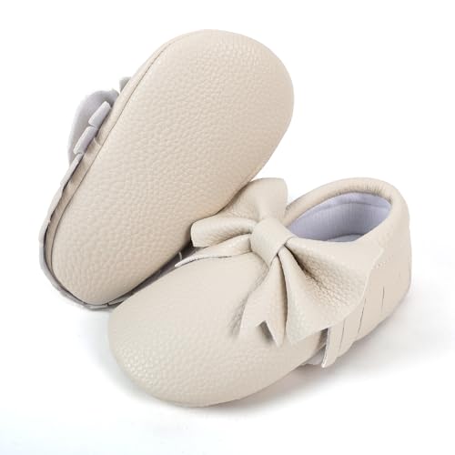 Bebila Double Bow Fringe Baby Moccasins - Soft Sole Baby Shoes Girls Toddler Crib Flats2