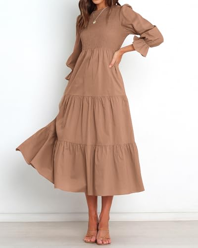 BTFBM Women Casual Long Sleeve Crew Neck Fall Dress Bohemian Relaxed Fit Floral Flowy Maxi Dresses Tiered Cocktail Dress