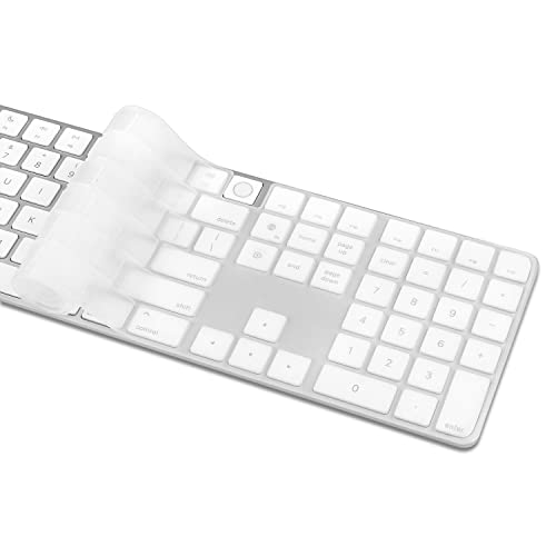 ProElife Ultra Thin Silicone Keyboard Cover Skin for 2022 Mac Studio & 2021 Apple iMac 24\'\' M1 Chip Magic Keyboard 2 with Numeric Keypad Touch ID A2520 Accessory U.S Enter Soft Protector, Transparent