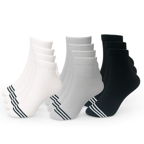 Men’s Cotton Ankle Socks Size 7-12 – 6 Pairs Black White Grey – Soft Breathable Casual Sports Work Everyday Socks