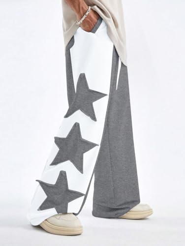 ZAFUL Men's Casual Straight Sweatpants Color Block Stars Pattern Joggers Long Wide Leg Baggy Sweat Pants Dark Grey XXL3